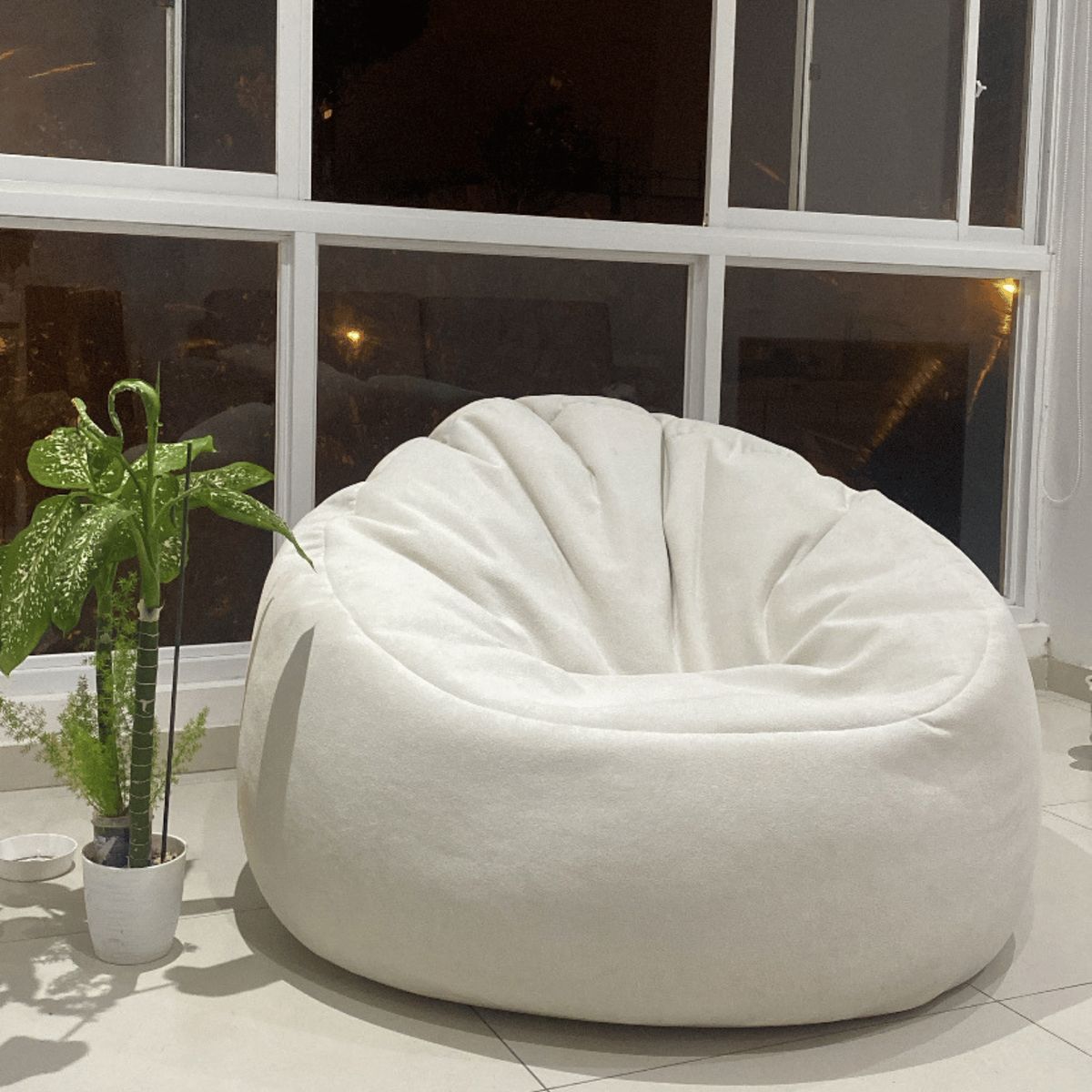 GENERICO - Puff Nube Grande  Palmo en tela Cloud color Hueso