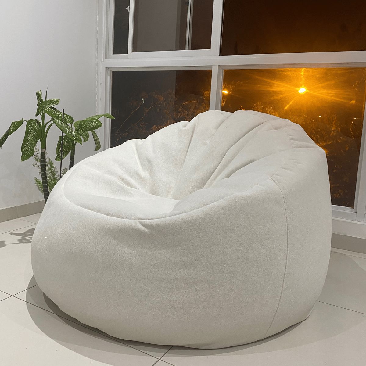 GENERICO - Puff Nube Grande  Palmo en tela Cloud color Hueso