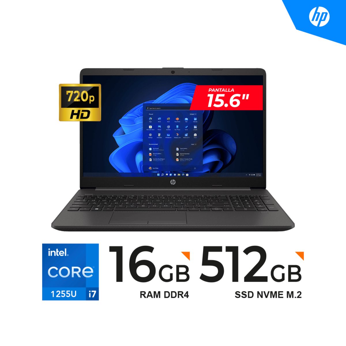 HP - Laptop HP 250 G9 15.6" LCD LED HD SVA Core i7-1255U 4.70GHz/16GB DDR4/512GB SSD - FreedOs