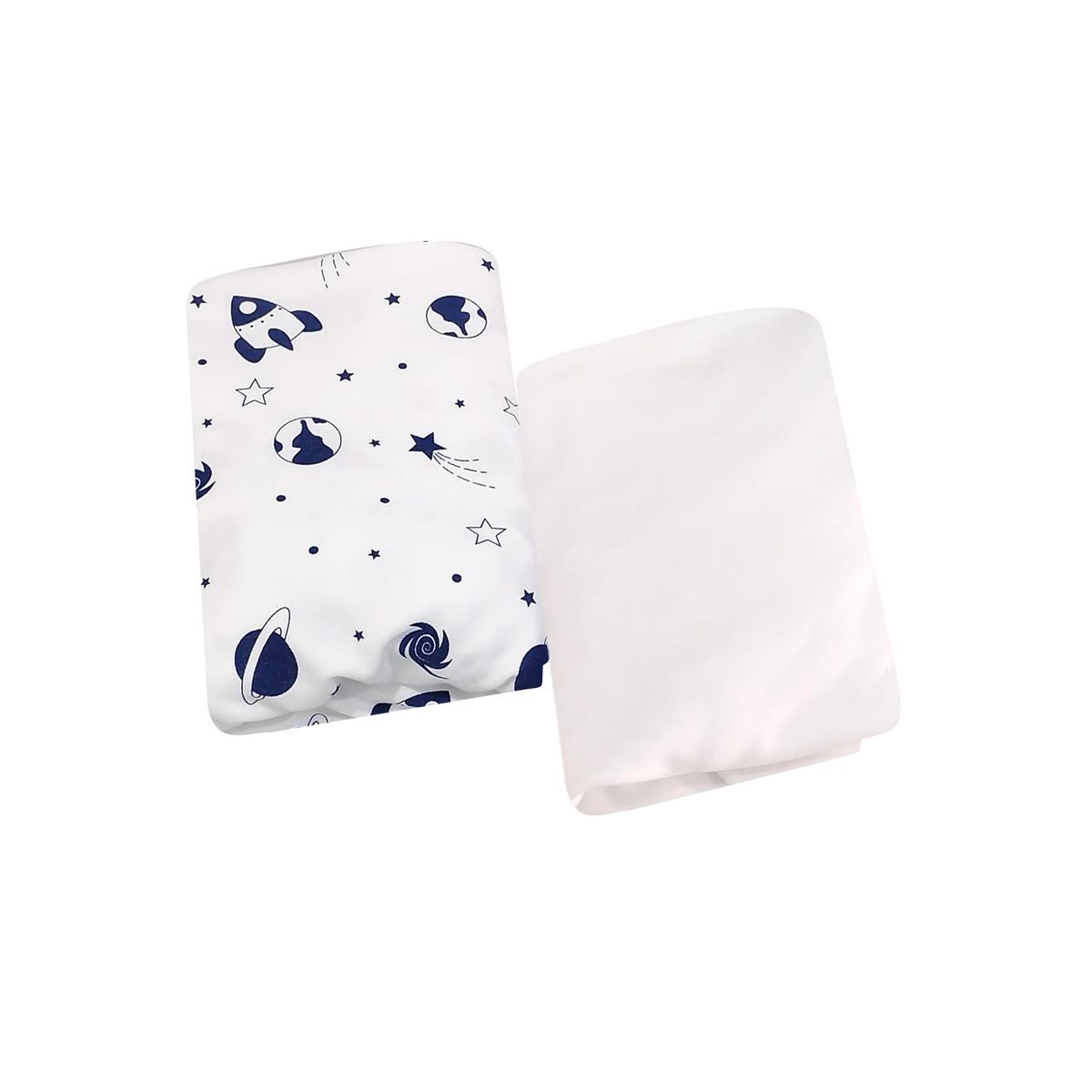 SESAMO - Sabanas Bajeras Colecho Bebé 100% Algodón Pack x2 Cohetes Azul