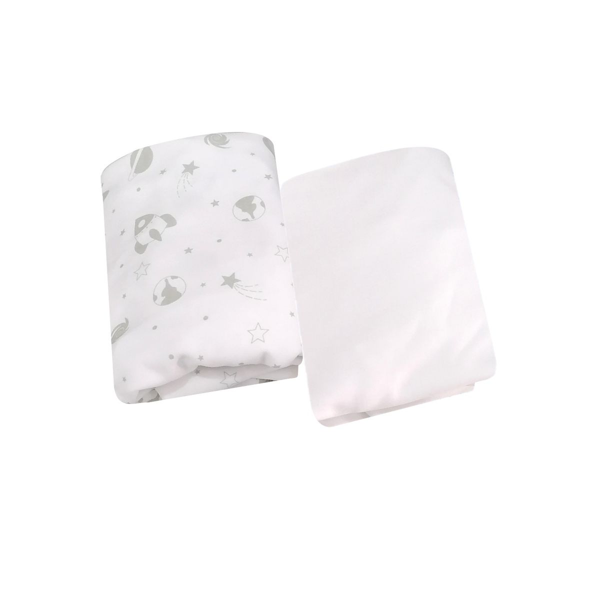 SESAMO - Sábanas Bajeras Colecho Bebé 100% Algodón Pack x2 Cohetes Gris