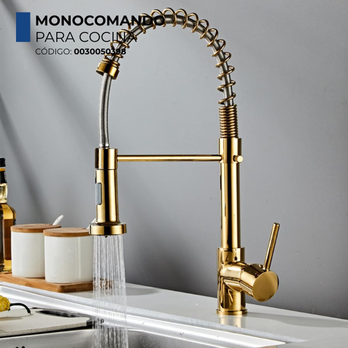 FRATELLI - MEZCLADORA MONOCOMANDO PARA COCINA EXTRAÍBLE DORADO NAVARRA-1