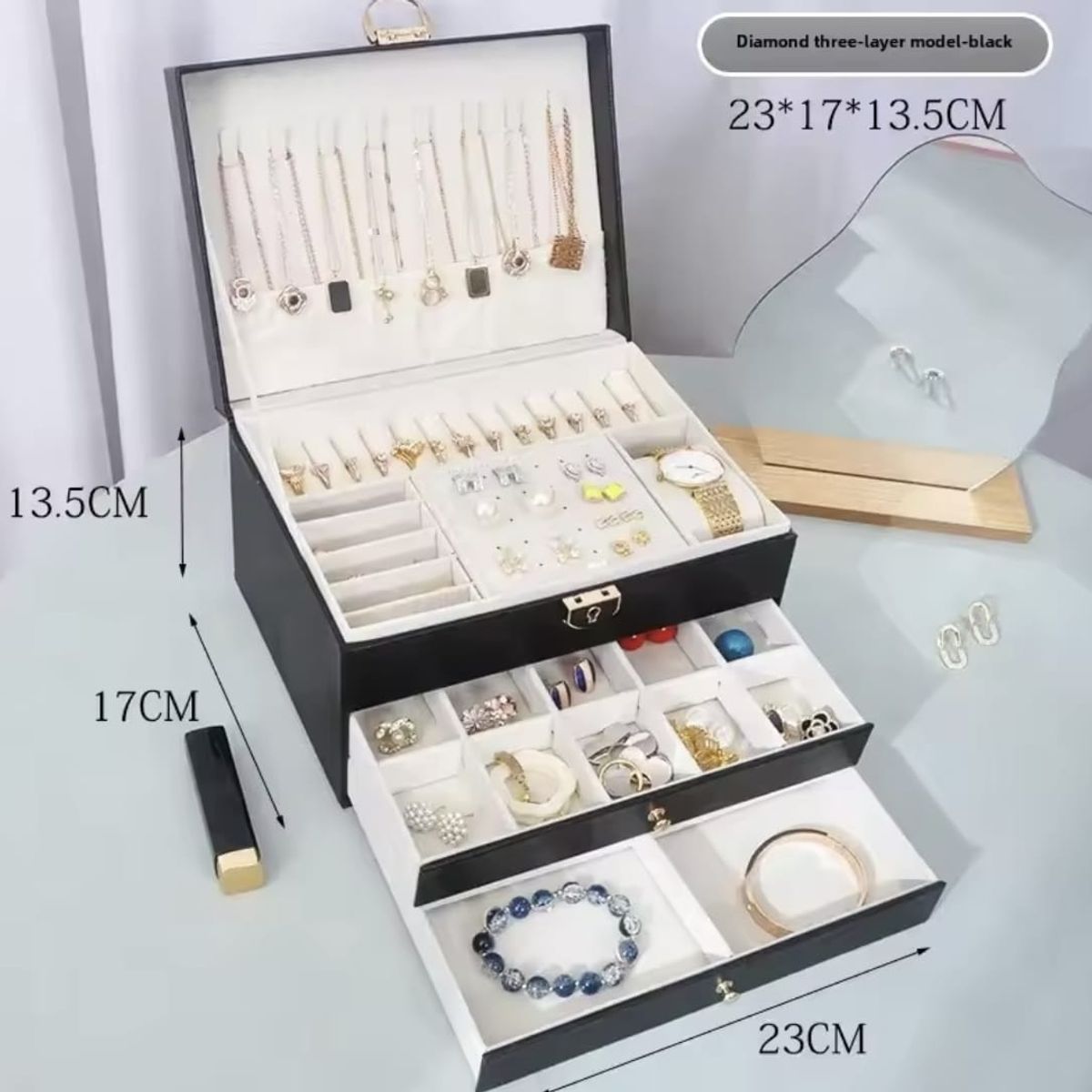 GENERICO - Joyero Caja Organizadora Portátil de Joyas 3 Niveles