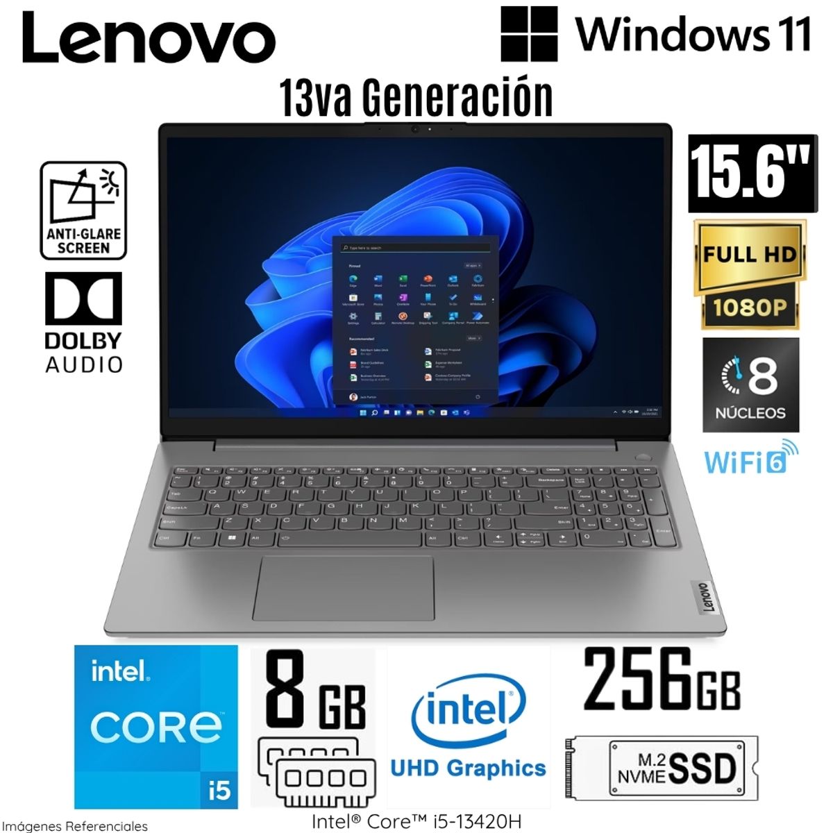 LENOVO - Laptop Lenovo V15 G4 IRU Intel Core i5-13420H 8GB RAM 256GB SSD 15.6"  FHD - 83A100GKLM