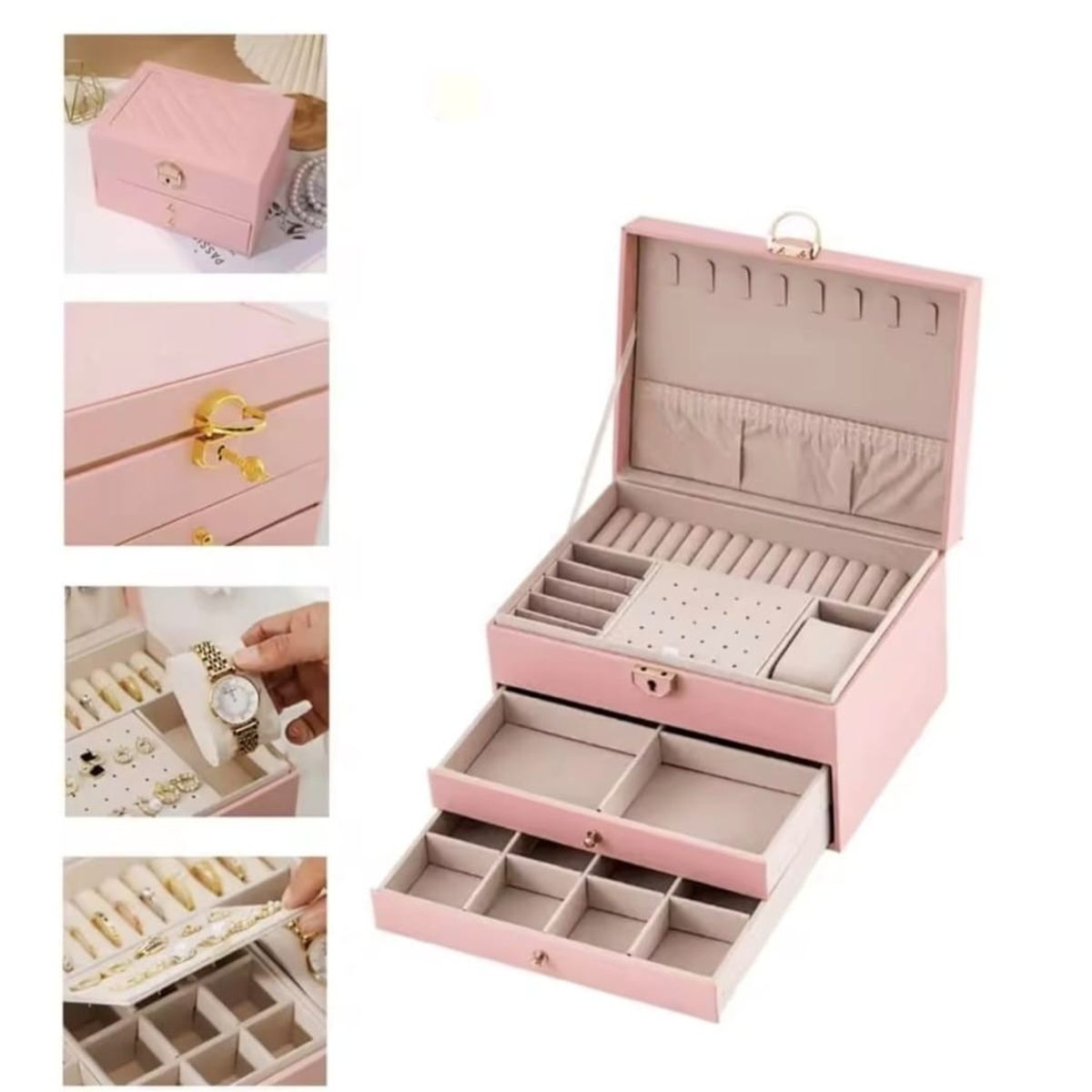 GENERICO - Joyero Caja Organizadora Portátil de Joyas 3 Niveles