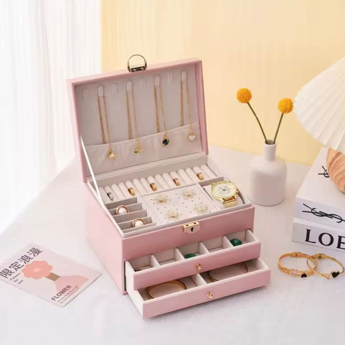 GENERICO - Joyero Caja Organizadora Portátil de Joyas 3 Niveles