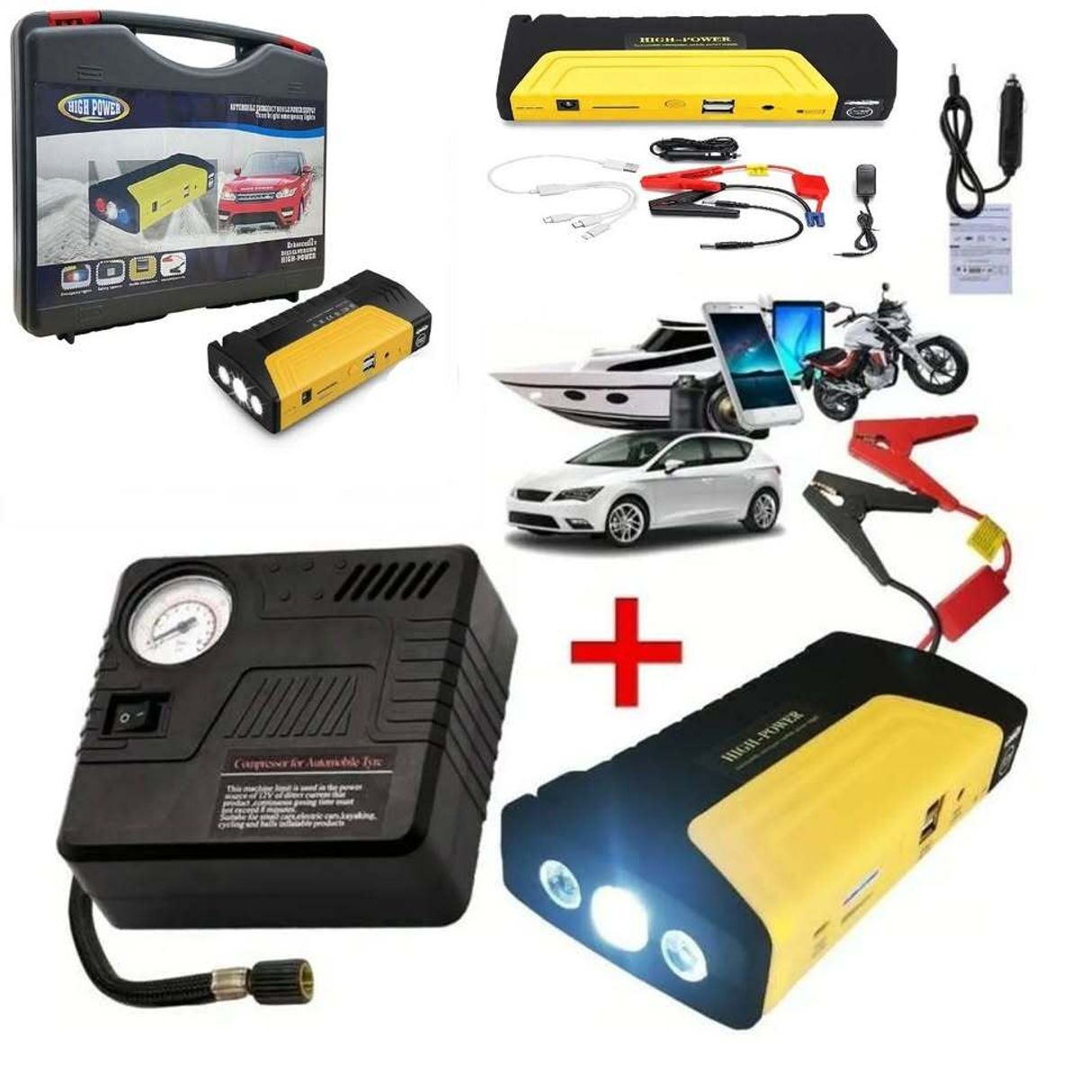 PREMIUM - Kit Arrancador Bateria Auto Carro Recargable Power Bank 12v -12174