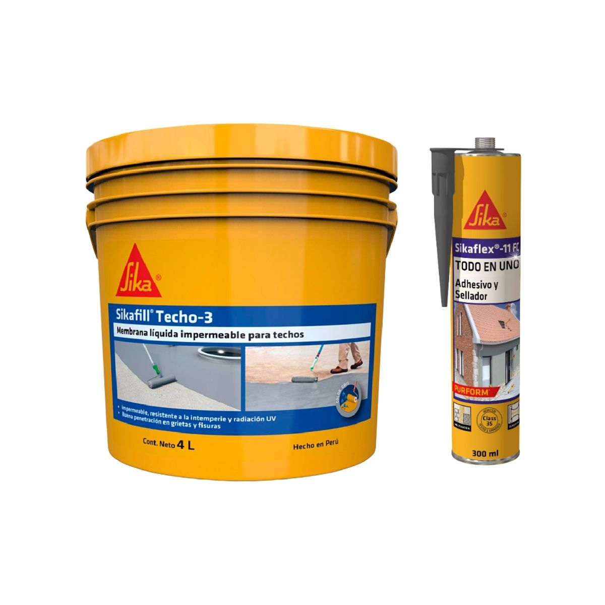 SIKA - Pack Impermeabilizante Sikafill Techo-3 Gris x 4L+sikaflex