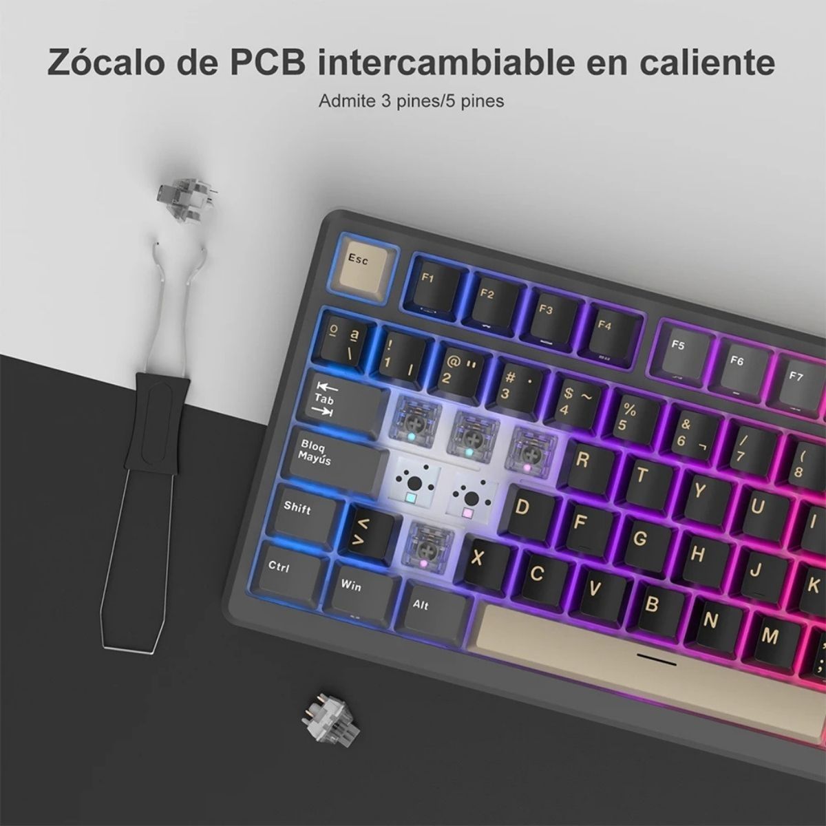 ROYAL KLUDGE - Royal Kludge - Teclado M75 Wireless 75% Phantom Switch Brown