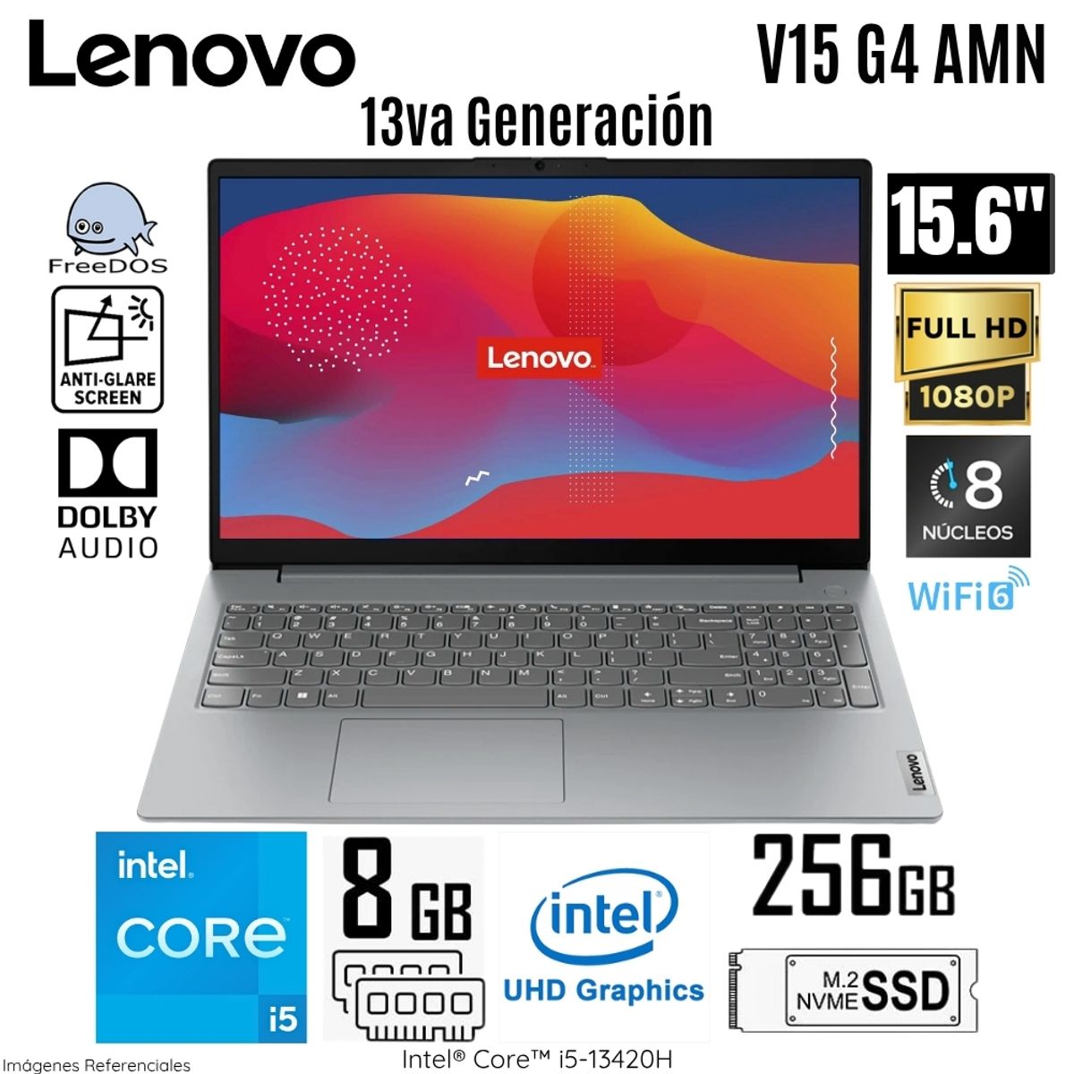 LENOVO - Laptop Lenovo V15 G4 IRU Intel Core i5-13420H 8GB RAM 256GB SSD 15.6"  FHD Free Dos - 83A100GKLM