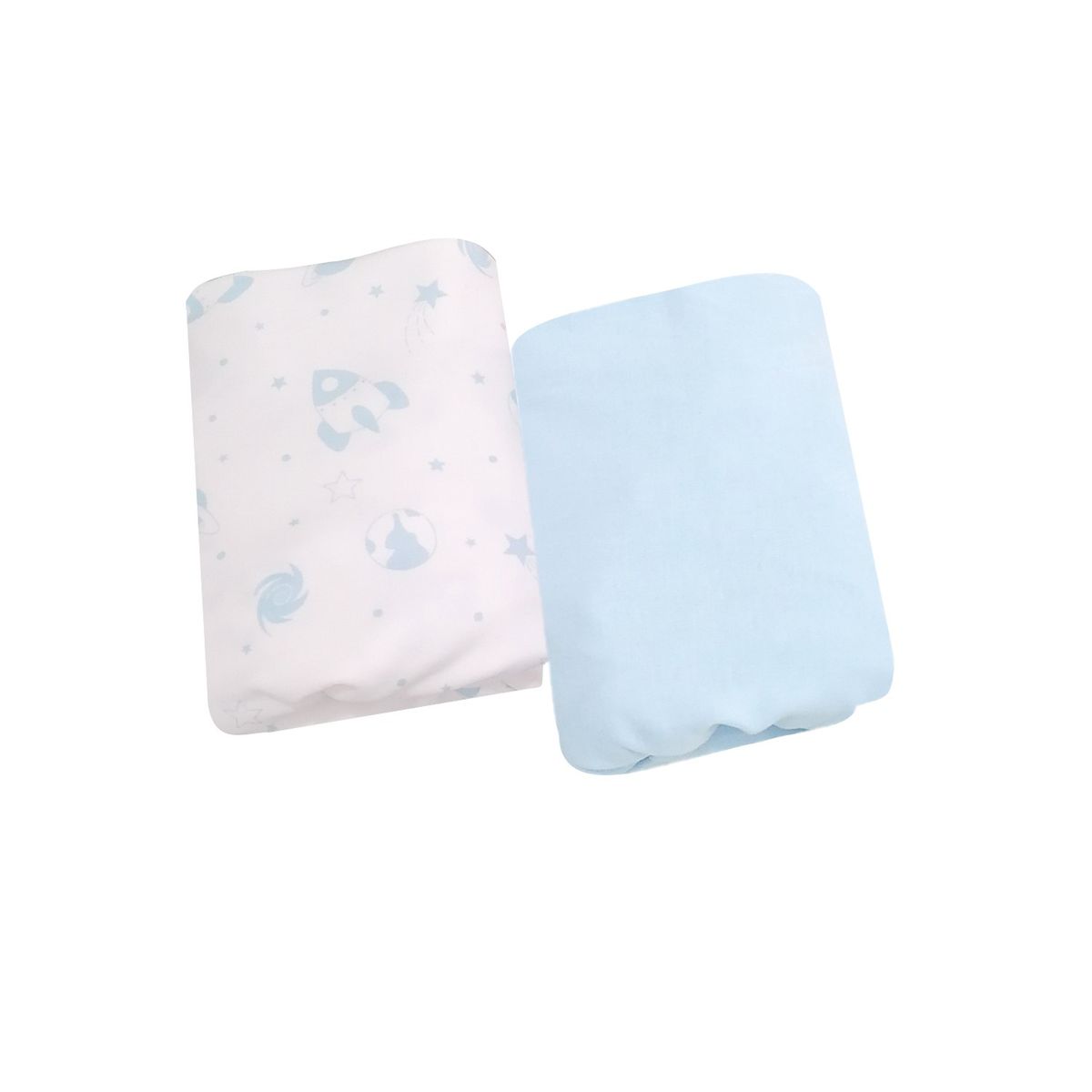 SESAMO - Sábanas Bajeras Bebé Pack and Play 100% Algodón Pack x2 Cohetes Celestes