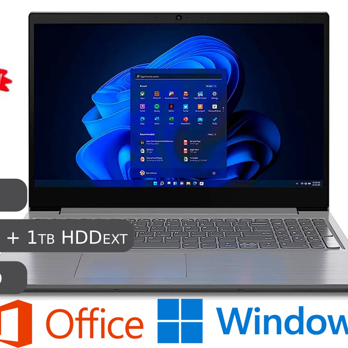 LENOVO - LAPTOP LENOVO AMD SILVER 8GB RAM 512GB SSD+ 1TB HDD EXT + MALETIN + MOUSE + USB 128GB