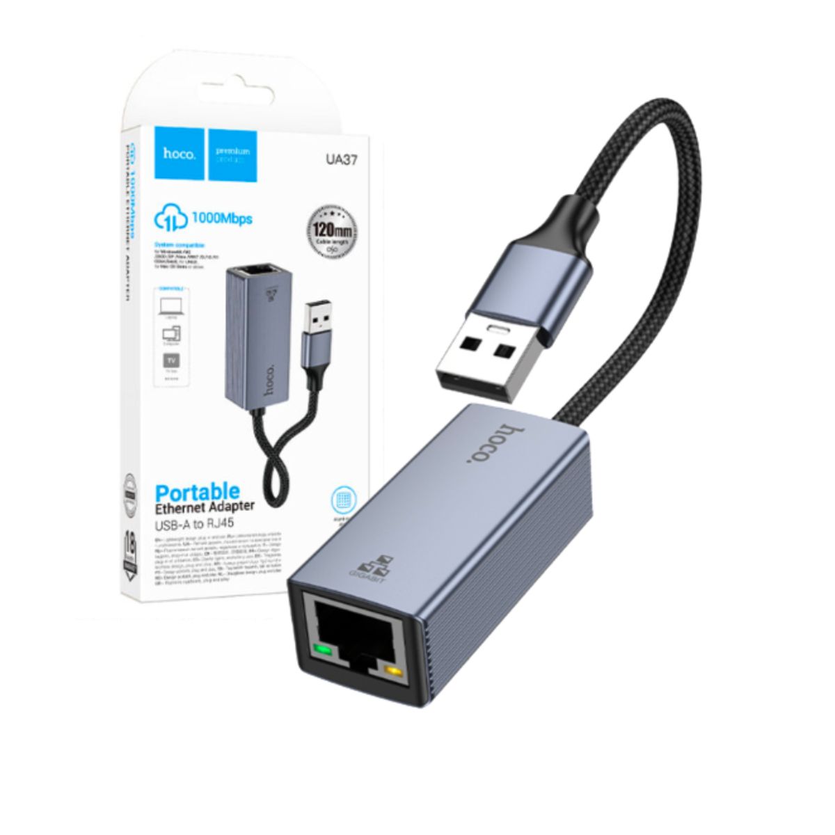 HOCO - ADAPTADOR ETHERNET PUERTO RED CABLE RJ45 A USB HOCO UA37