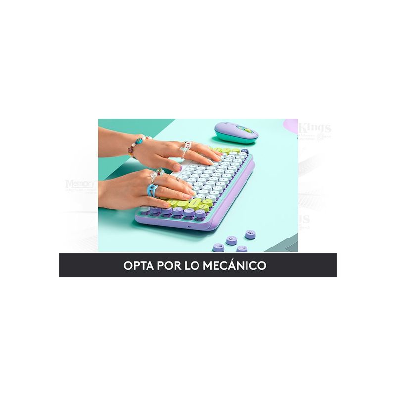 LOGITECH - Teclado Logitech Pop Keys Inalámbrico Multi-Dispositivo Color Lila/Verde - Estilo Divertid