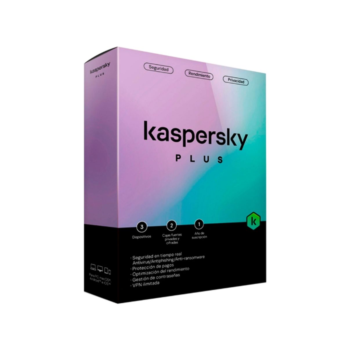 KASPERSKY - Kaspersky Plus 3 Pc 1 Año - Seguridad Total Para Dispositivos Múltiples, Protección Avanza