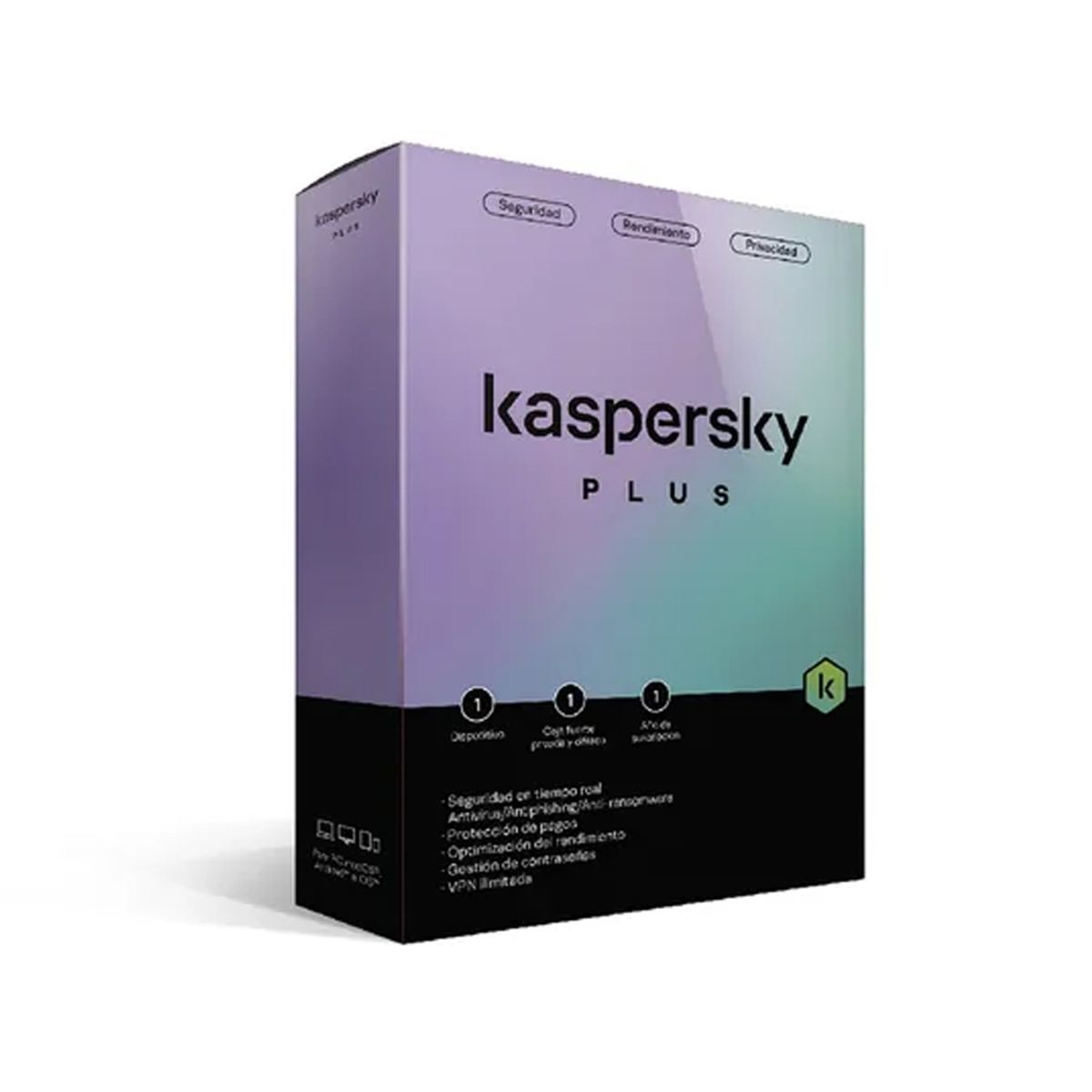 KASPERSKY - Kaspersky Plus Para 1 Pc - Seguridad Total Por 1 Año - Protección Avanzada Y Fácil Uso