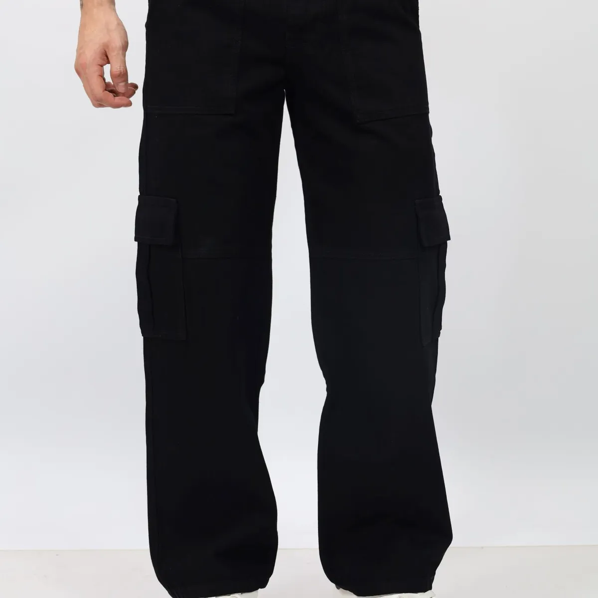 QH - Pantalón Baggy Cargo Hombre  Denim 100% Algodón