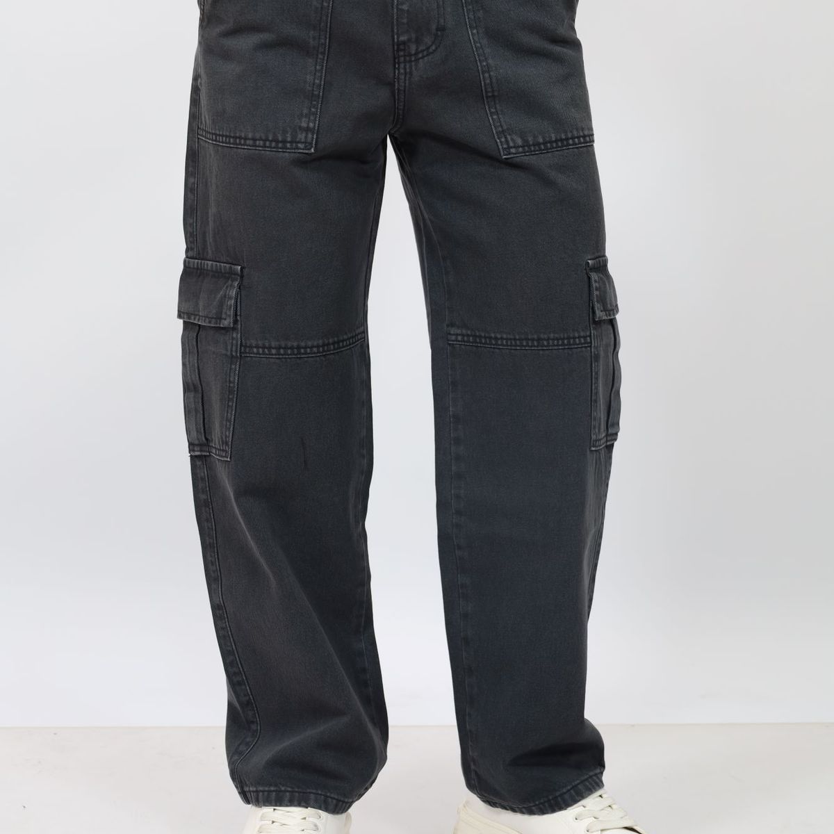 QH - Pantalón Baggy Cargo Hombre  Denim 100% Algodón