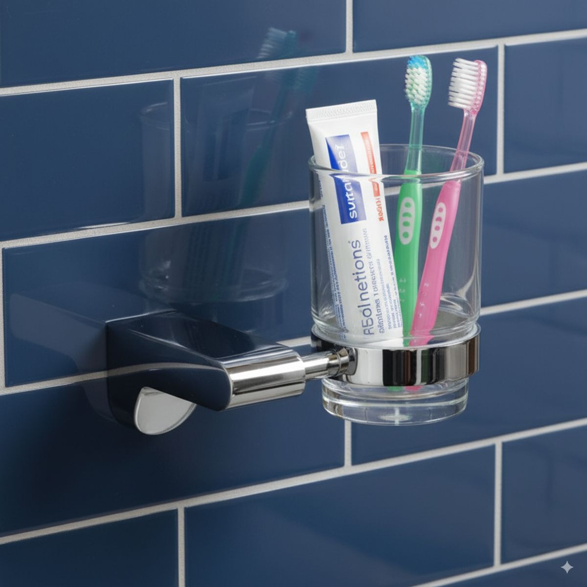 GENERICO - Porta cepillo de acero inoxidable y vaso de vidrio