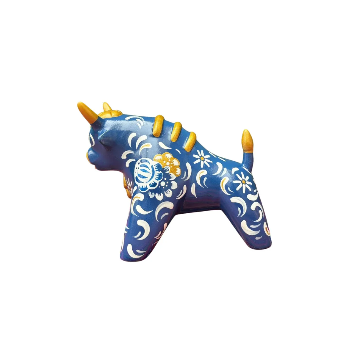 ACHALLAY ARTESANIA DE BARRO - Torito de Pucara Blanco y Azul 13 cm