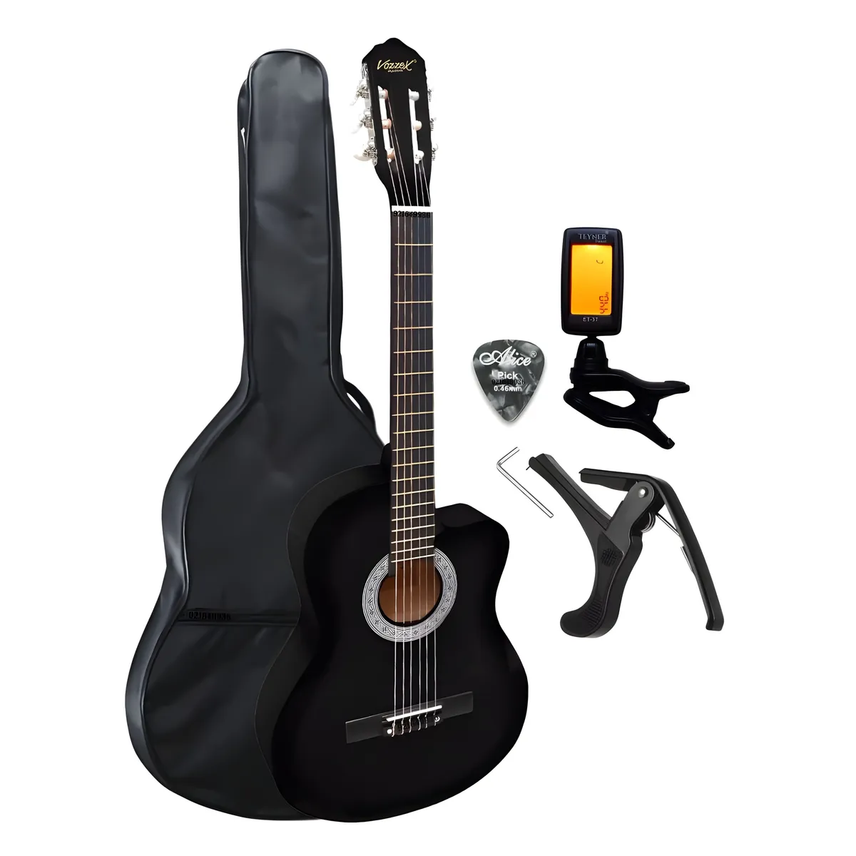 GENERICO - PACK DE GUITARRA ACUSTICA NYLON NEGRO