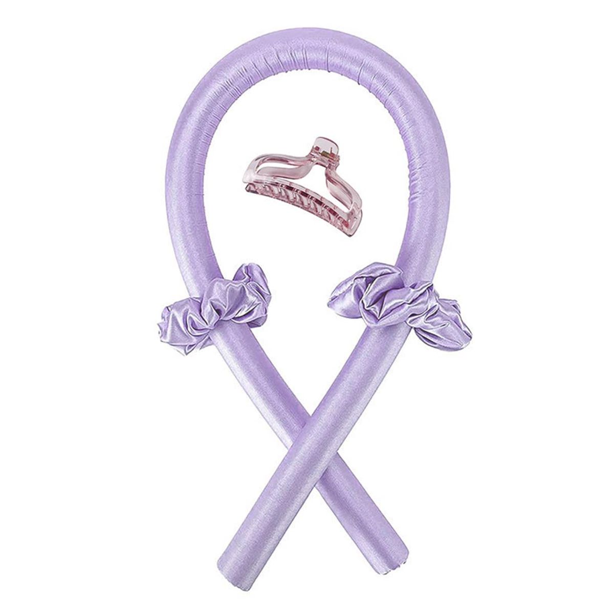 GENERICO - Rizador De CAabello Sin Calor + 2 Collets + Gancho Peinado Rulos Ondas Pelo Naturales lila