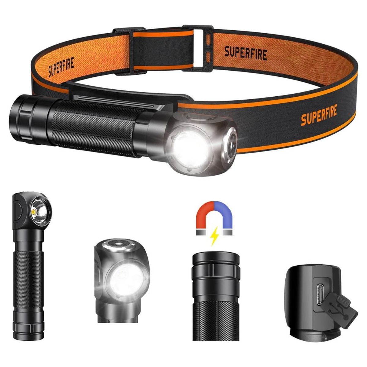 SUPER - Linterna de Trabajo Frontal con Imán y Luz Blanca Potente