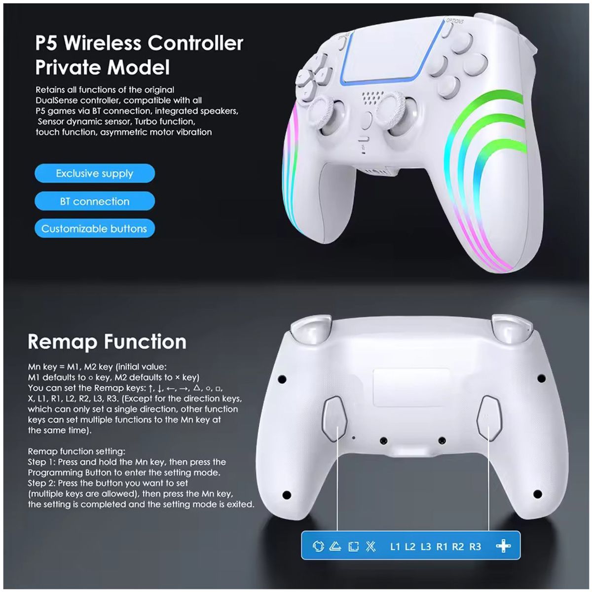 CORRERREY - Control Inalámbrico DualSense Ps5 botón de programación Turbo