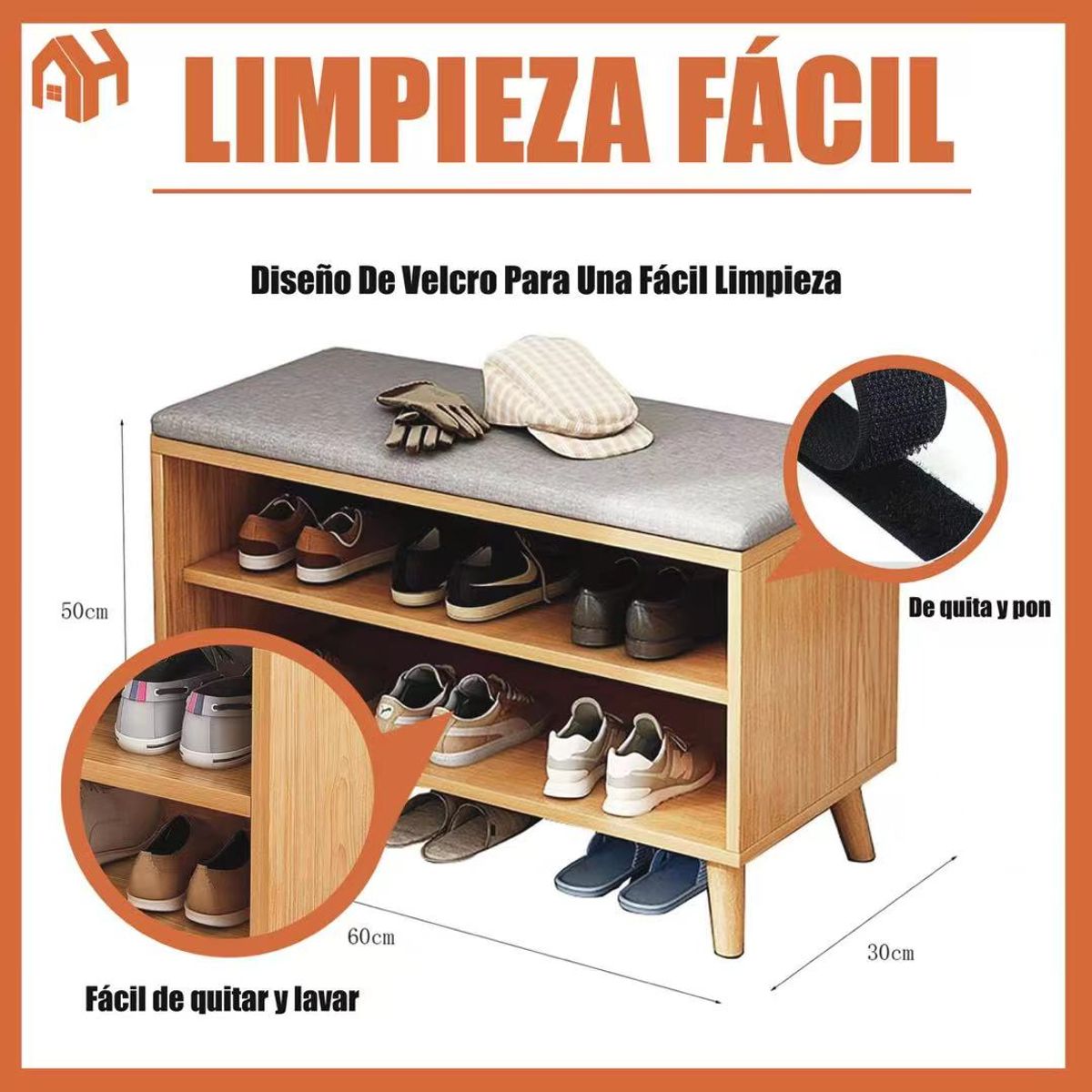 ANYHOGAR - Any Hogar Zapatero Organizador Banca Probador Madera60x30x49