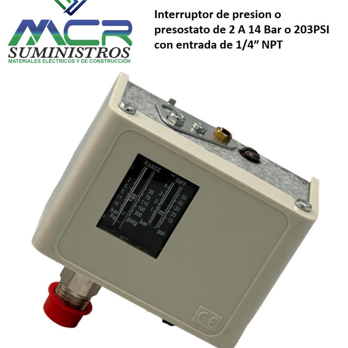 GENERICO - Interruptor de presion o presostato de 2 A 14 Bar o 203PSI 1/4″ NPT