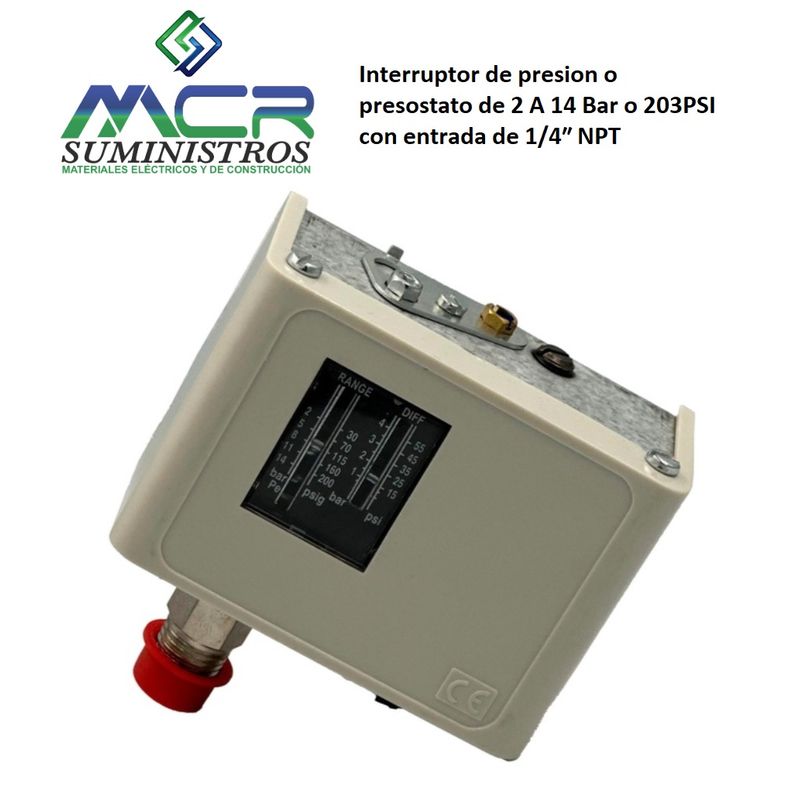 GENERICO - Interruptor de presion o presostato de 2 A 14 Bar o 203PSI 1/4″ NPT