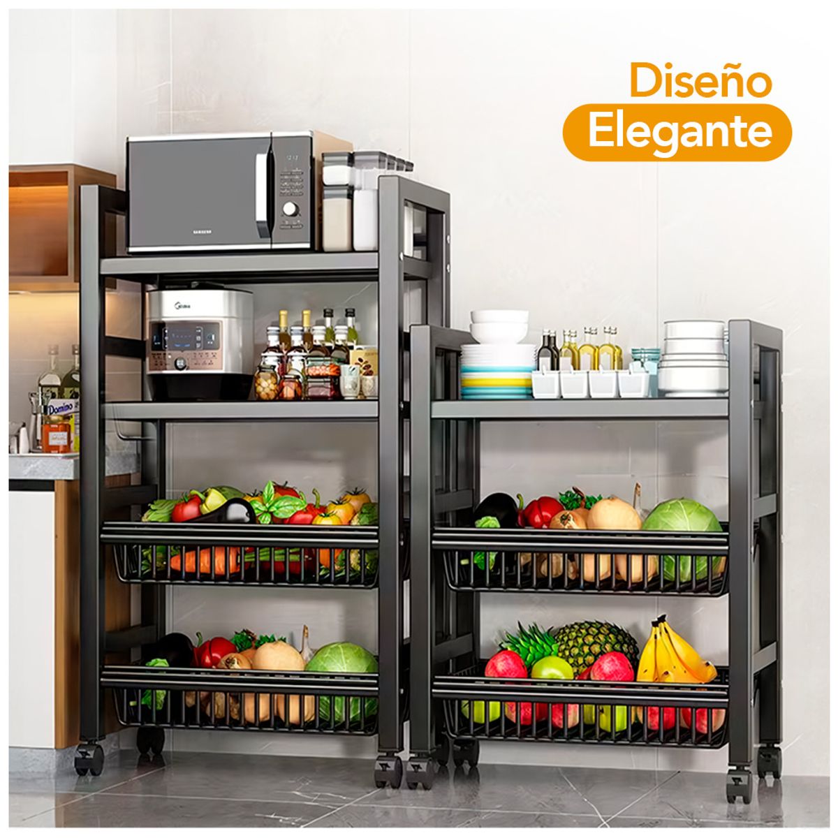 KELLER - Carrito Organizador Estante 3 Niveles Negro S39