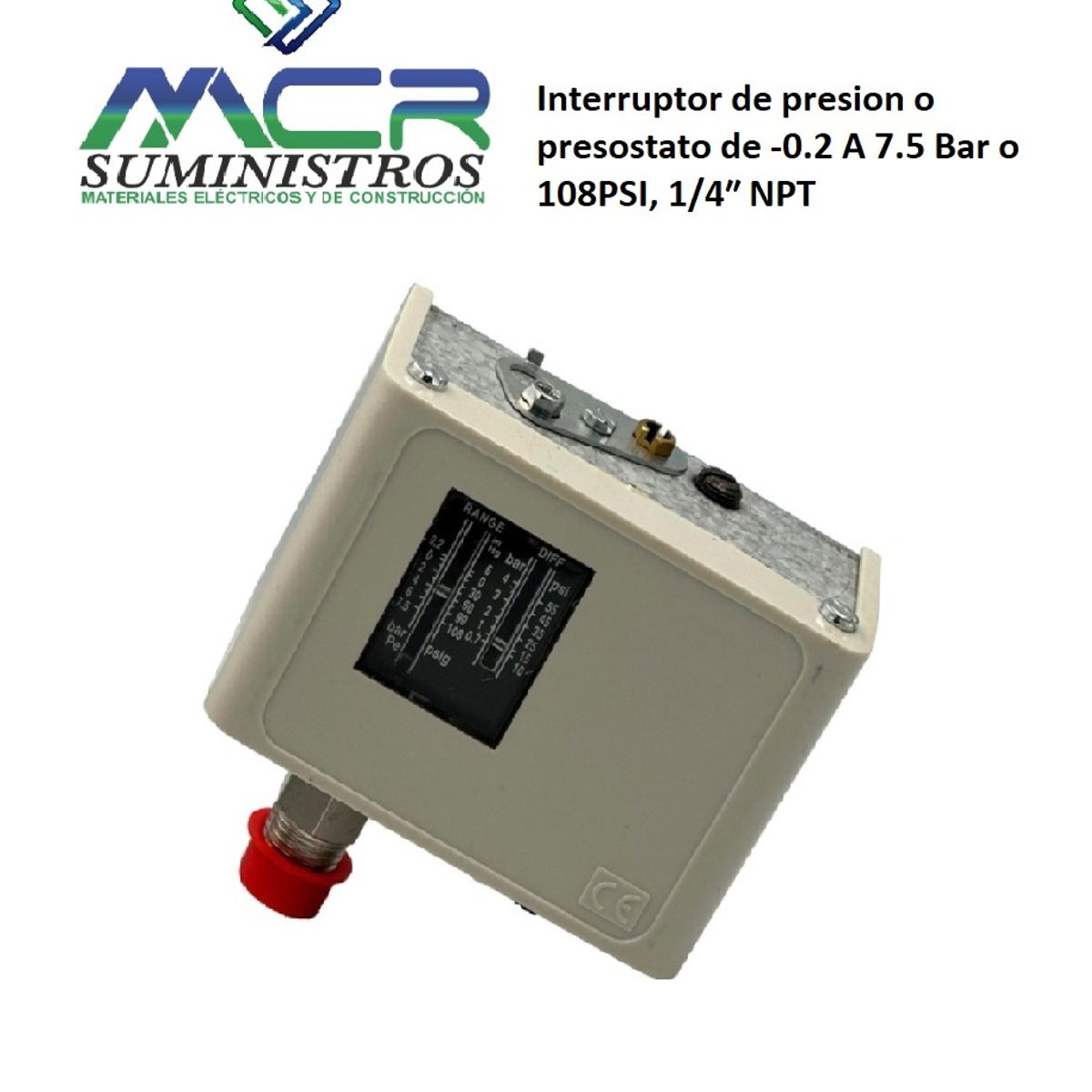 GENERICO - Interruptor de presion o presostato de -0.2 A 7.5 Bar o 108PSI, 1/4″ NPT