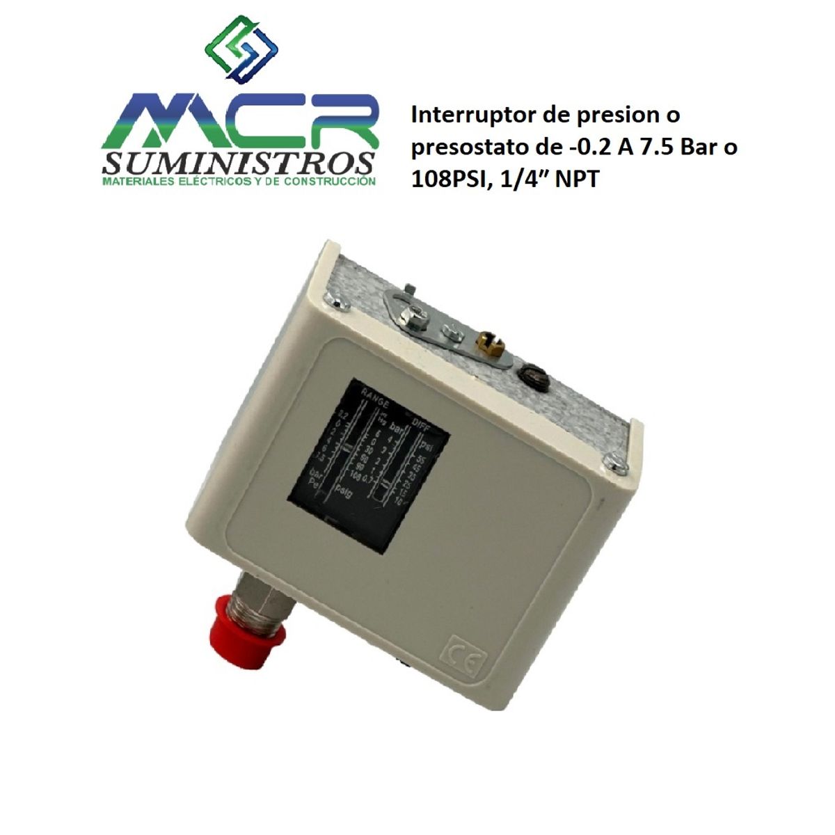 GENERICO - Interruptor de presion o presostato de -0.2 A 7.5 Bar o 108PSI, 1/4″ NPT