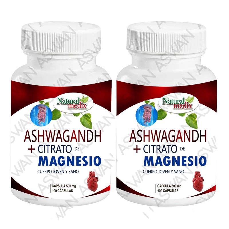 GENERICO - PACK DE 2 ASHWAGANDH + CITRATO DE MAGNESIO 100 CAPSULAS - NATURAL MEDIX