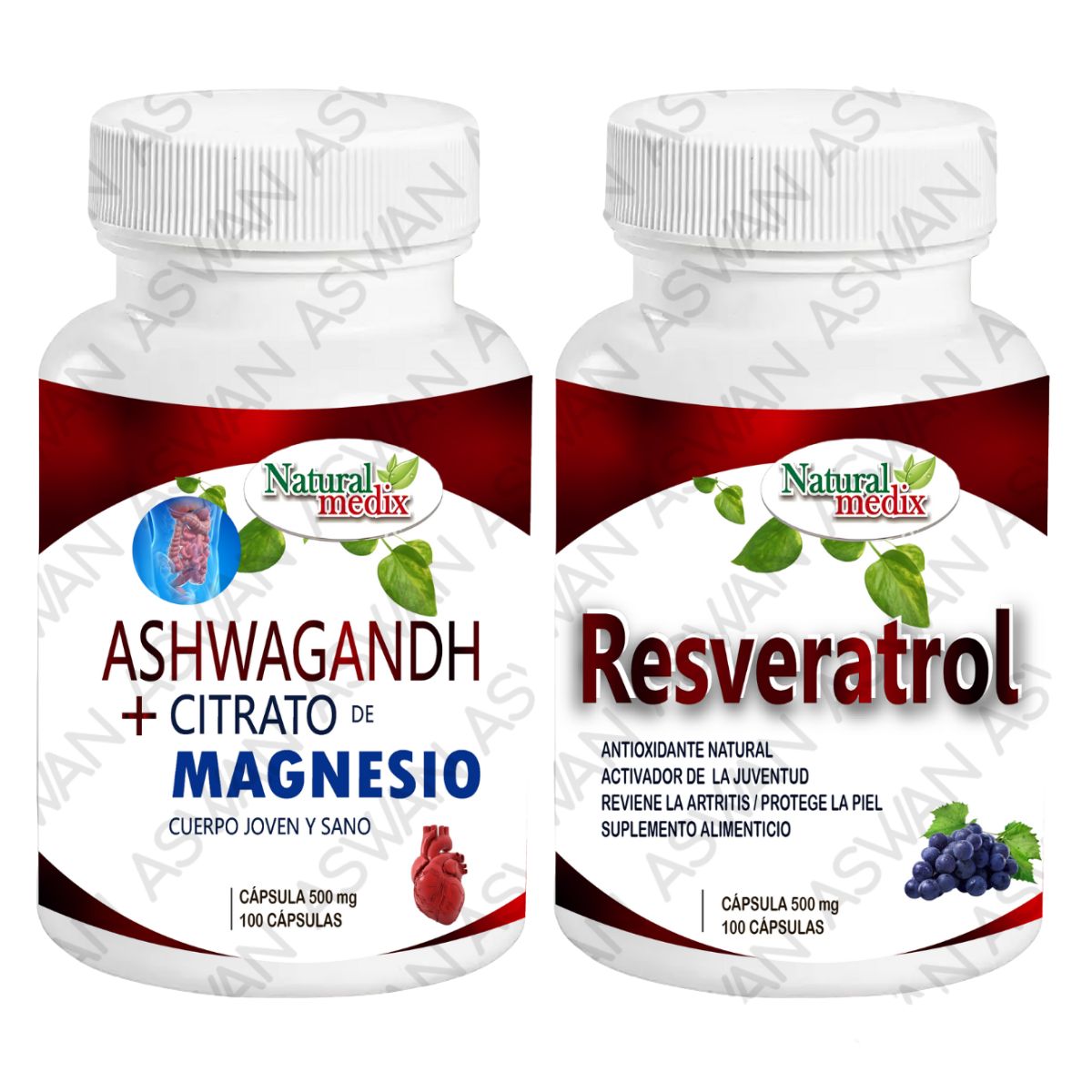 GENERICO - PACK ASHWAGANDH & CITRATO DE MAGNESIO + RESVERATROL 100 CAPSULAS