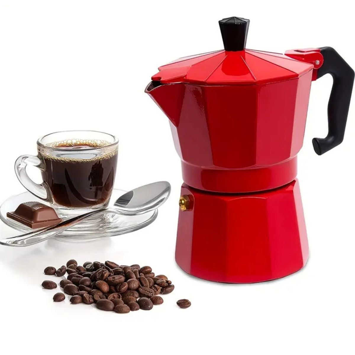 PENTHA - Cafetera Moka Italiana Café Espresso 2 Tazas - 100ml Rojo