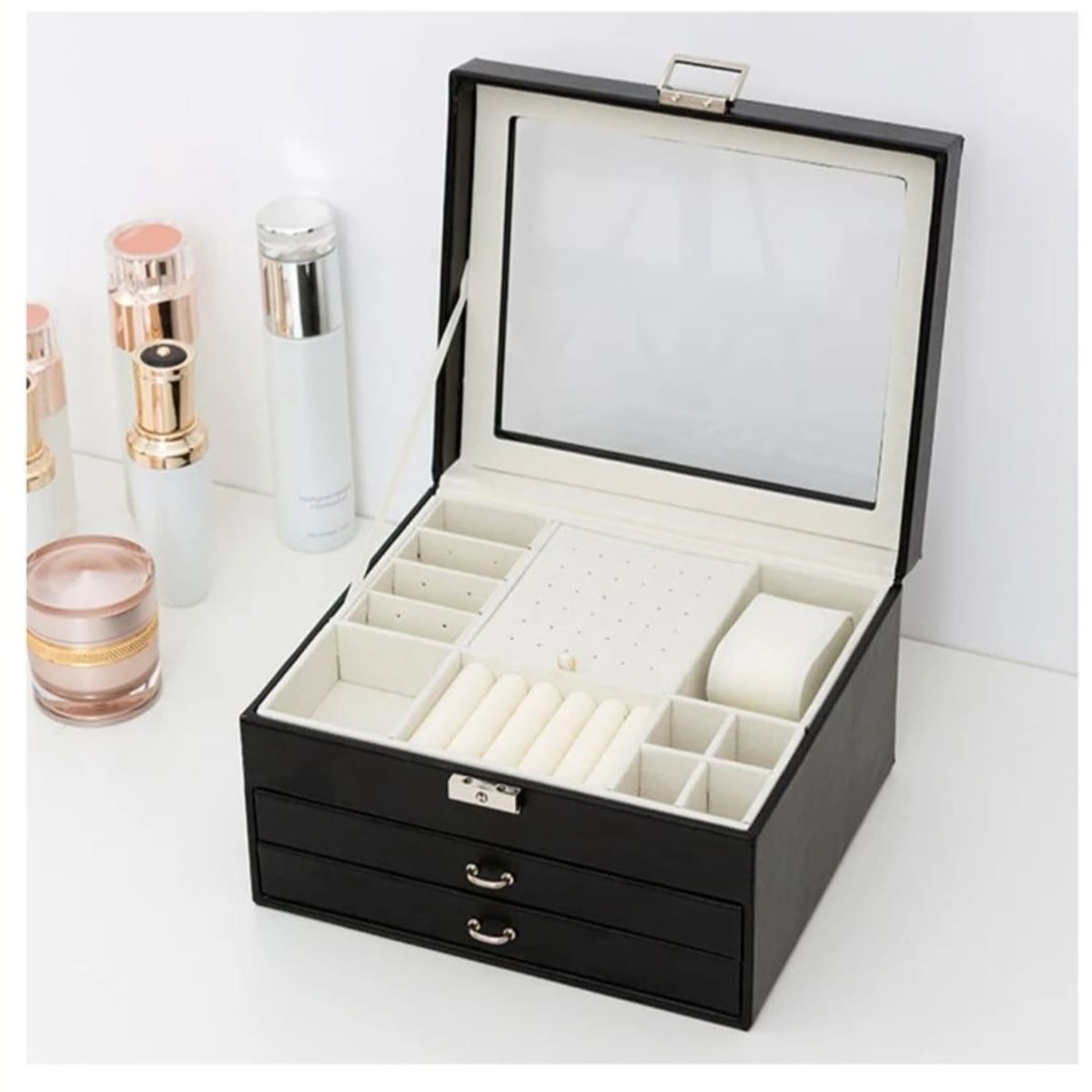 GENERICO - Joyero Caja Organizadora Portátil de 3 Compartimientos