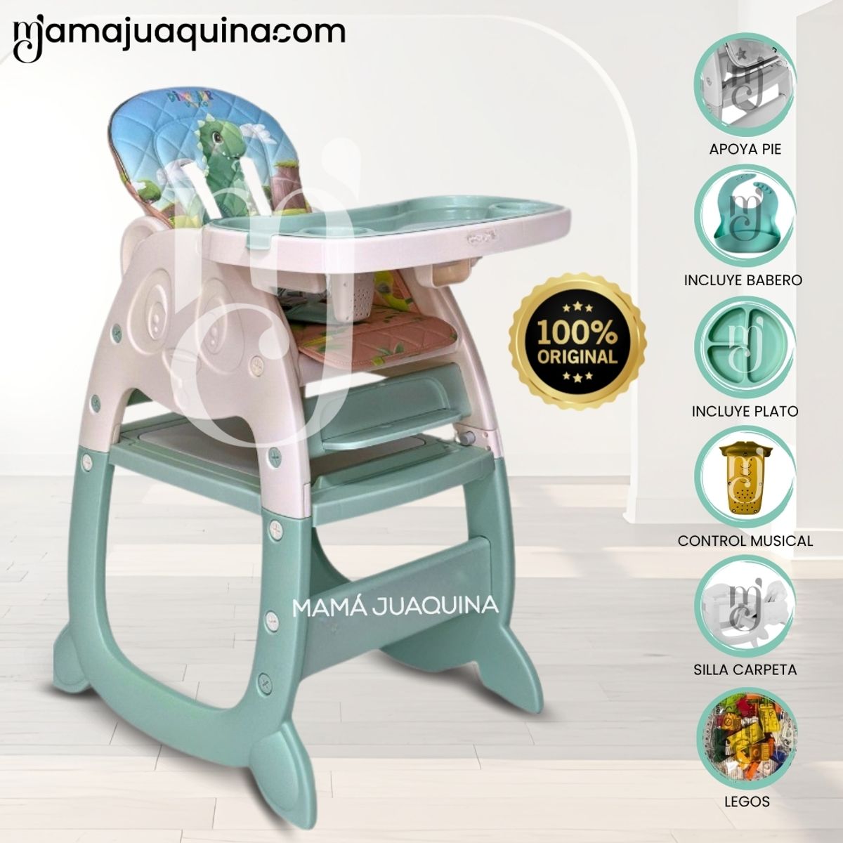 BABY - Silla de Comer Musical con Plato «PANDIMAX» Green