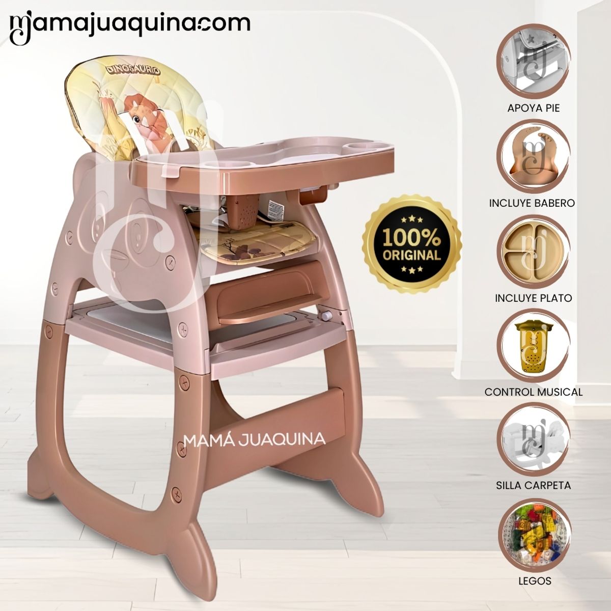 BABY - Silla de Comer Musical con Plato «PANDIMAX» Coffee