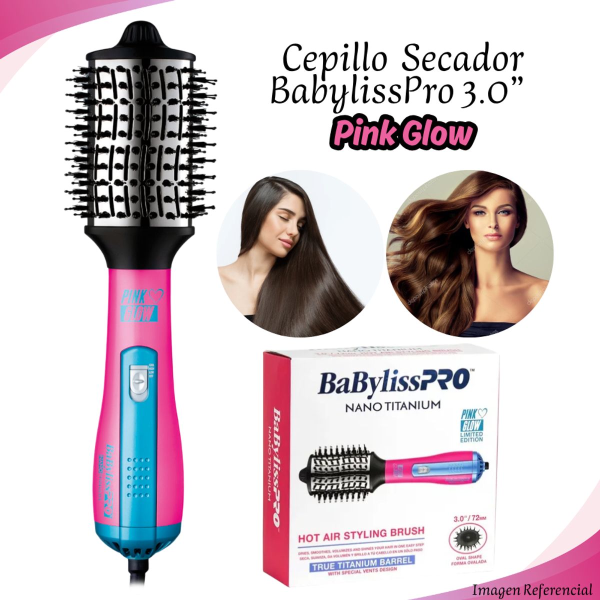 BABYLISS PRO - Cepillo Secador de Aire Caliente BaBylissPRO 72mm Fucsia Glow