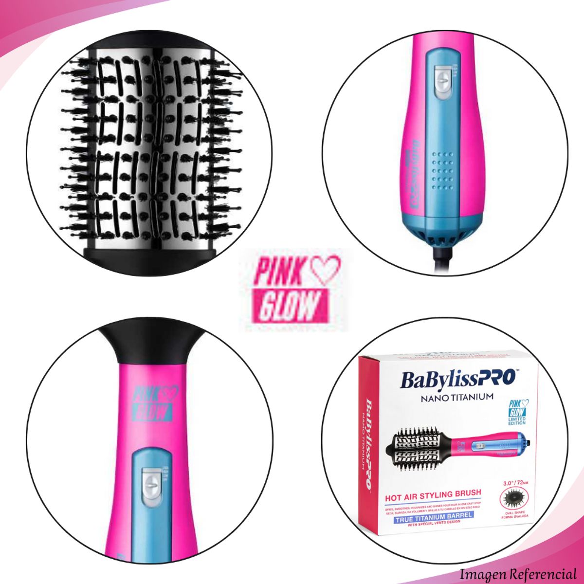 BABYLISS PRO - Cepillo Secador de Aire Caliente BaBylissPRO 72mm Fucsia Glow