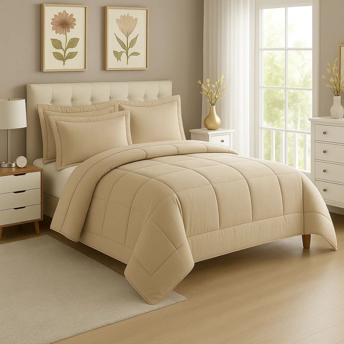 GENERICO - EDREDON KING DAILY SET CUADROS ALGODON + FUNDAS DE ALMOHADA