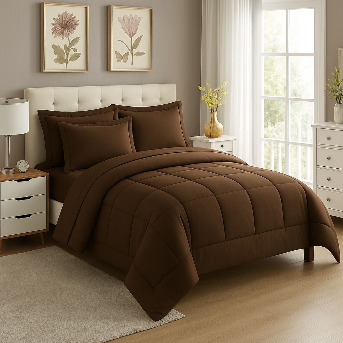 GENERICO - EDREDON KING DAILY SET CUADROS ALGODON + FUNDAS DE ALMOHADA