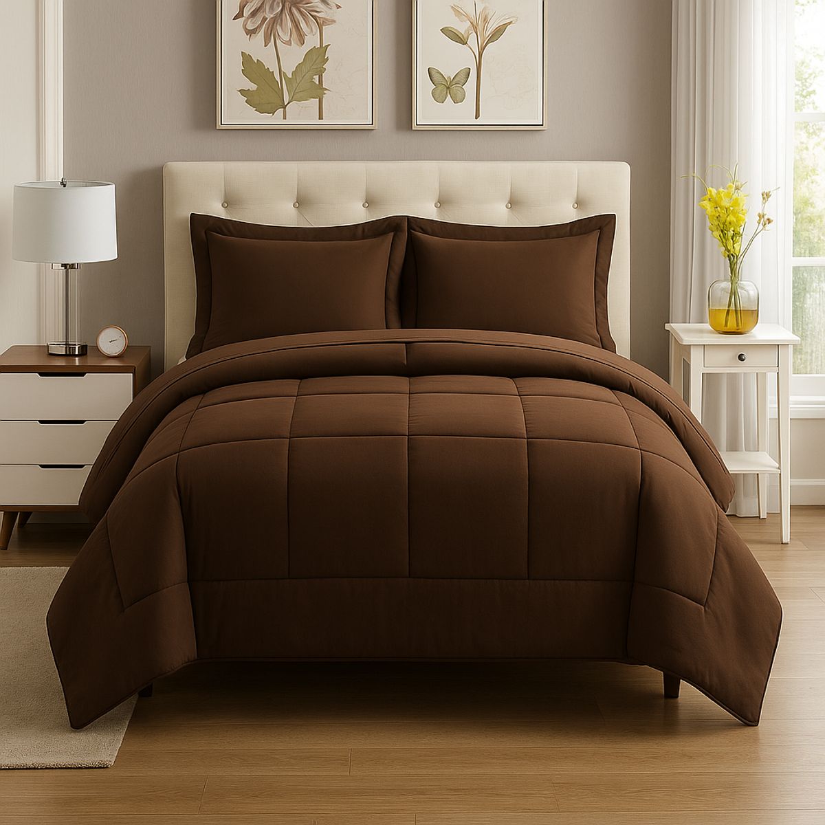 GENERICO - EDREDON KING DAILY SET CUADROS ALGODON + FUNDAS DE ALMOHADA