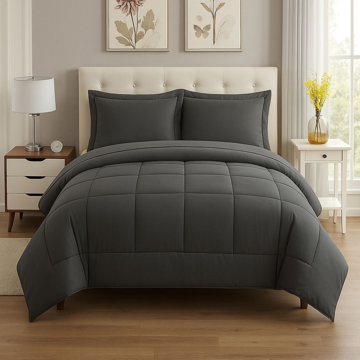 GENERICO - EDREDON KING DAILY SET CUADROS ALGODON + FUNDAS DE ALMOHADA