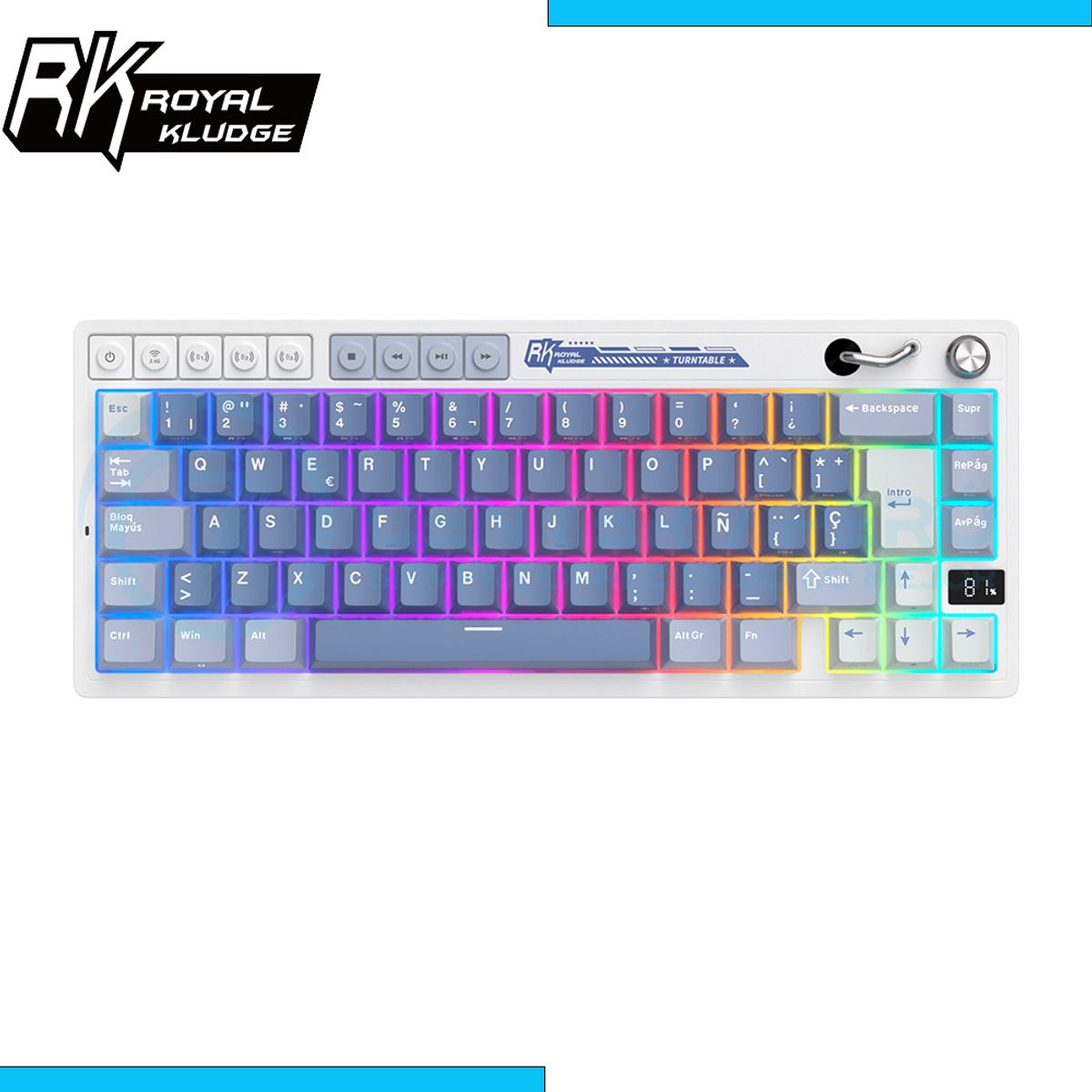 ROYAL - Teclado Royal Kludge RK M65 Inalambrico OCEAN BLUE - CREAMY SWITCH
