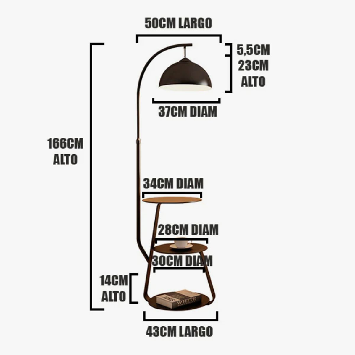 GENERICO - Lámpara de Pie Black Led