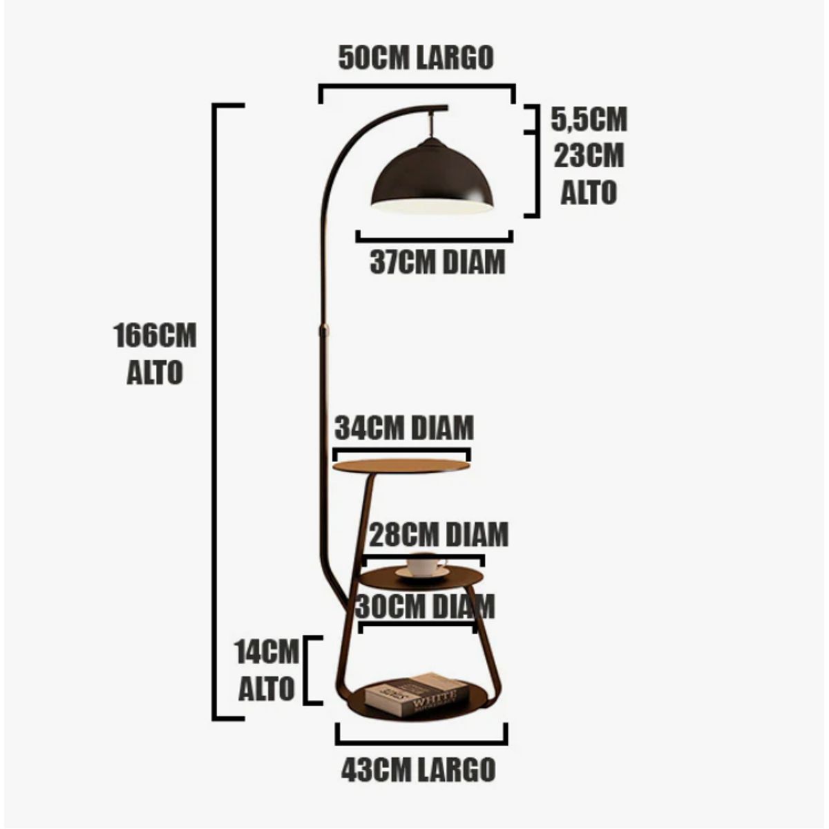 GENERICO - Lámpara de Pie Black Led