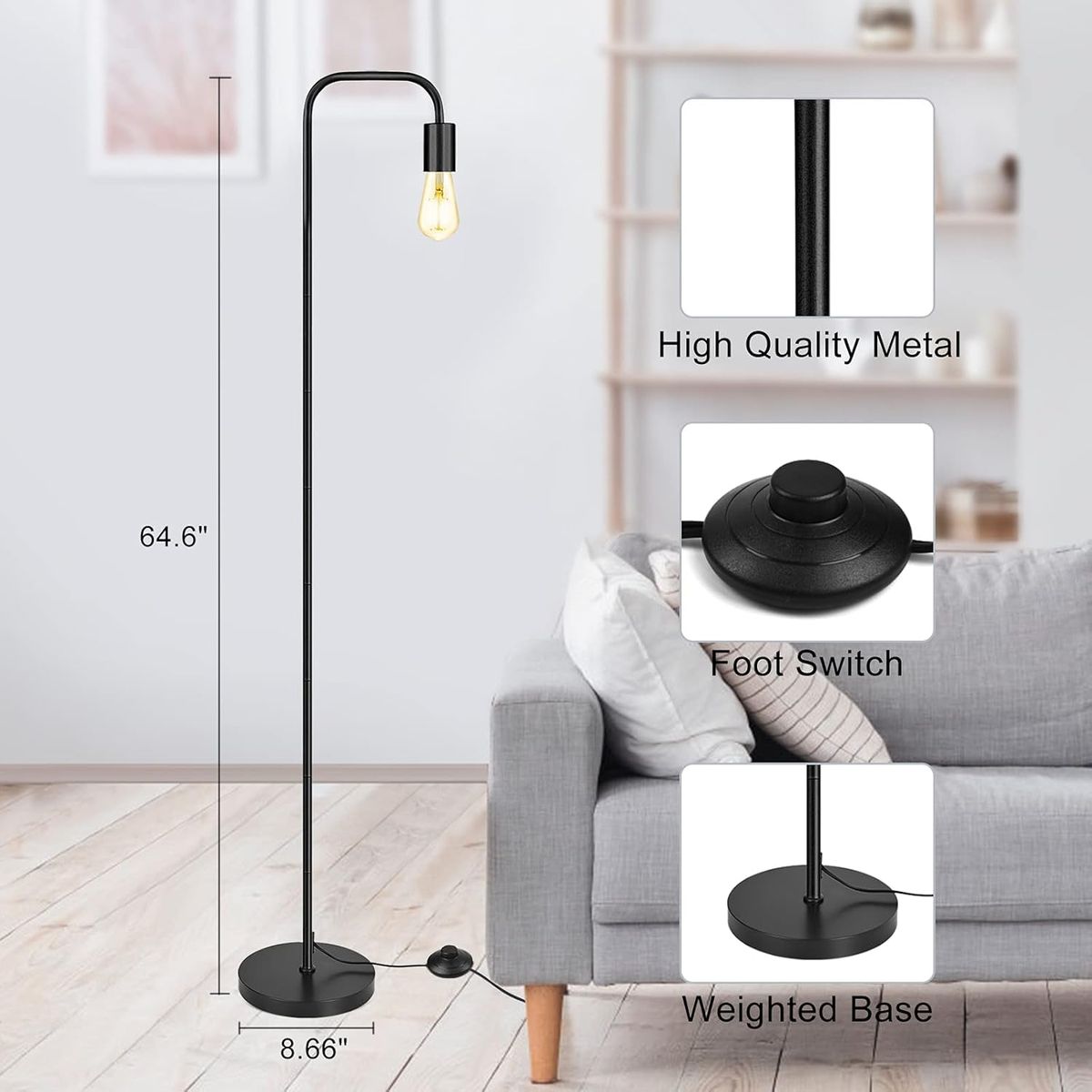 GENERICO - Lámpara de Pie Black Led